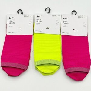 Nike Spark Socks (3 Pair) No-Show, Lightweight Sz 8 - 9.5 Mens - 2 Pink, 1 Ylw